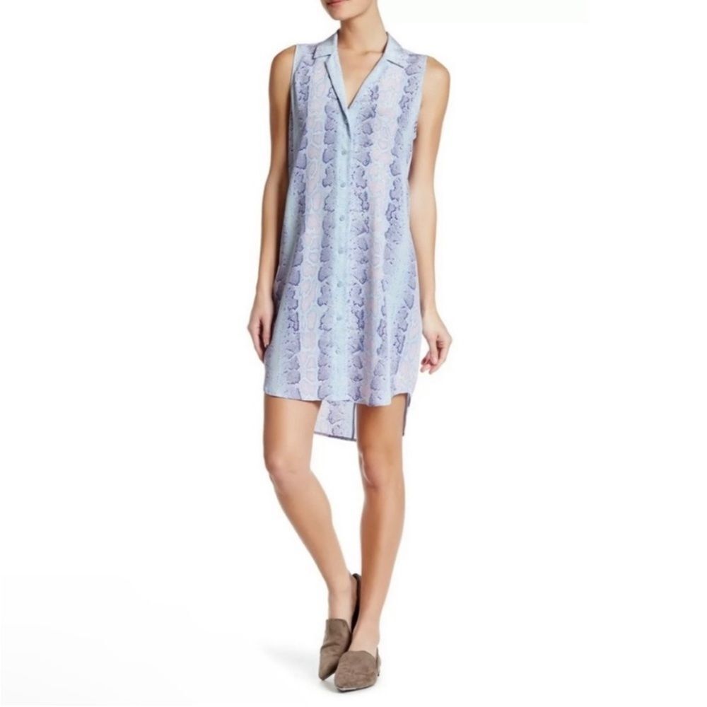 Equipment Silk Snakeskin Print Shirtdress Button Up Shift Dress Size SMALL‎ Blue